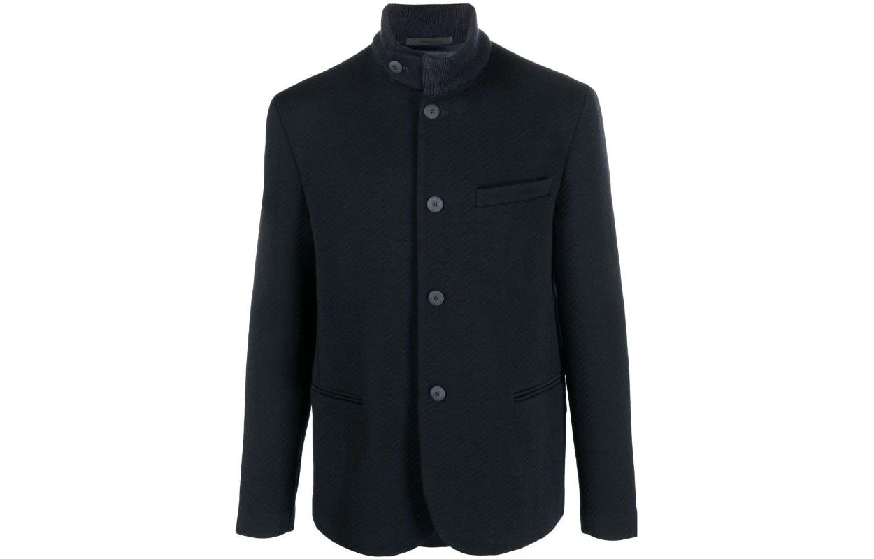 Giorgio Armani FW22 Navy Blue Solid Button-Up Jacket for Men 2WG0W4-J0038-UBWF