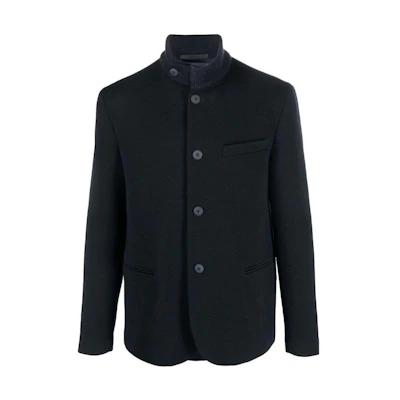 Giorgio Armani FW22 Navy Blue Solid Button-Up Jacket for Men 2WG0W4-J0038-UBWF
