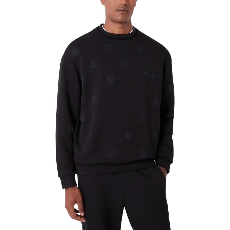 Lookbook ジョルジオ・アルマーニ FW22 メンズ ネイビーロゴプリント プルオーバースウェットシャツ 6LSM71-SJPHZ-FBWZ