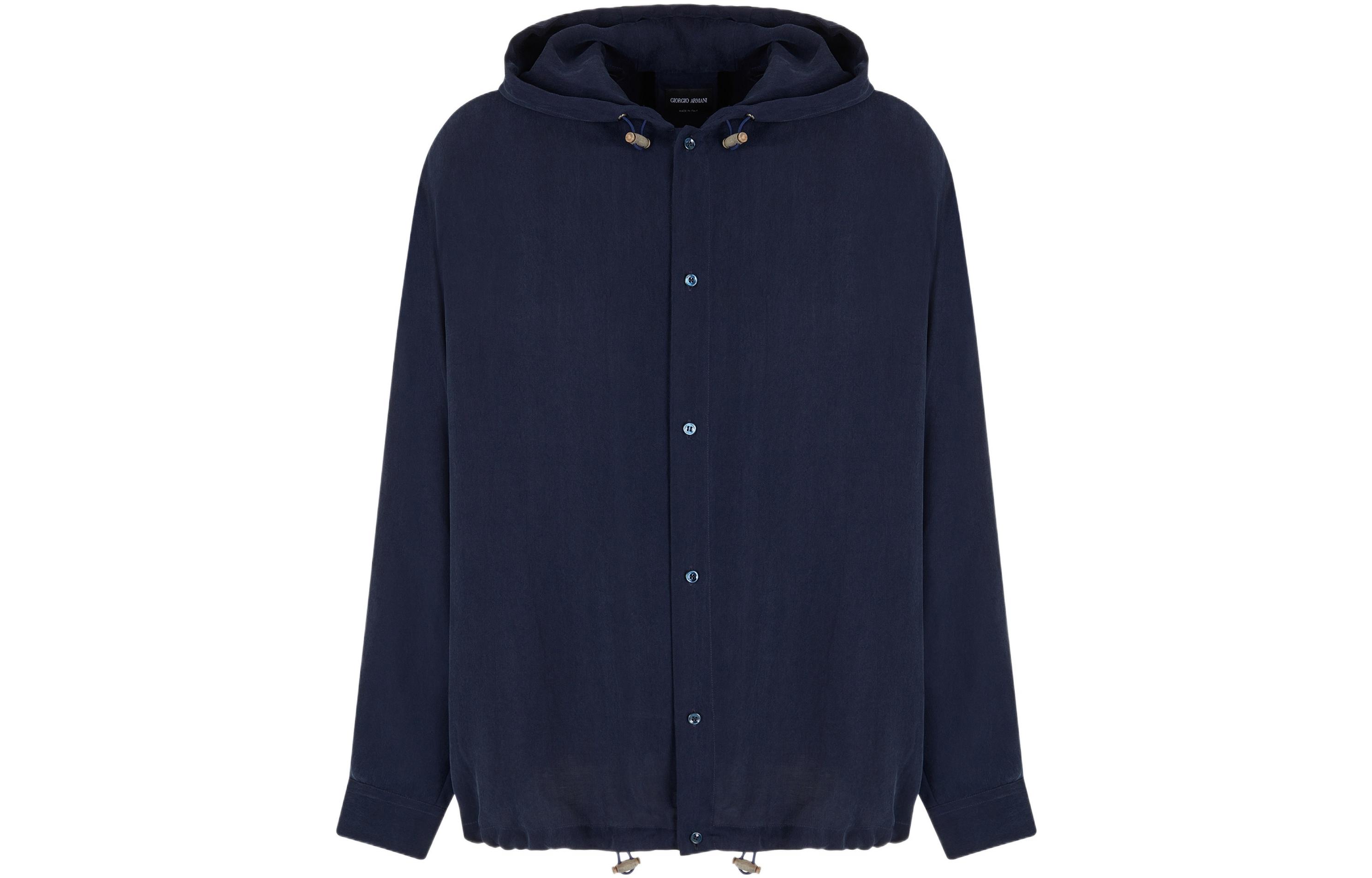 Giorgio Armani FW22 Navy Plain Hooded Drawstring Waist Jacket 2WGCCZ04TZB53UBWF