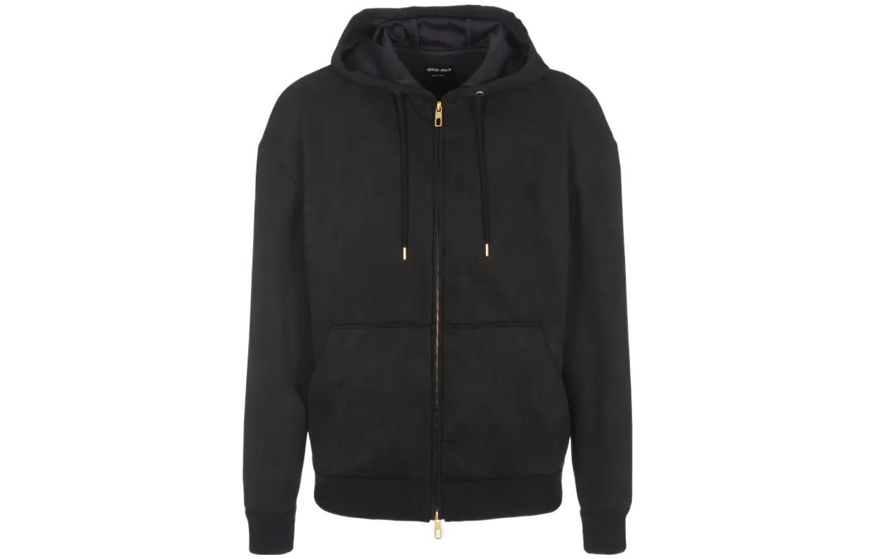 Giorgio Armani FW22 Solid Color Zip-Up Drawstring Hoodie Jacket Black 3LSB81SJJFZ-UC99