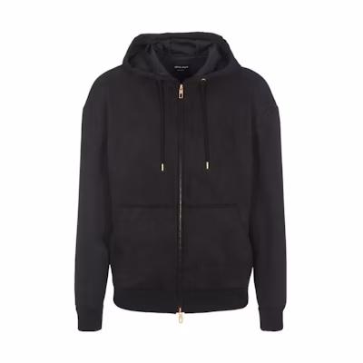 Giorgio Armani FW22 Solid Color Zip-Up Drawstring Hoodie Jacket Black 3LSB81SJJFZ-UC99