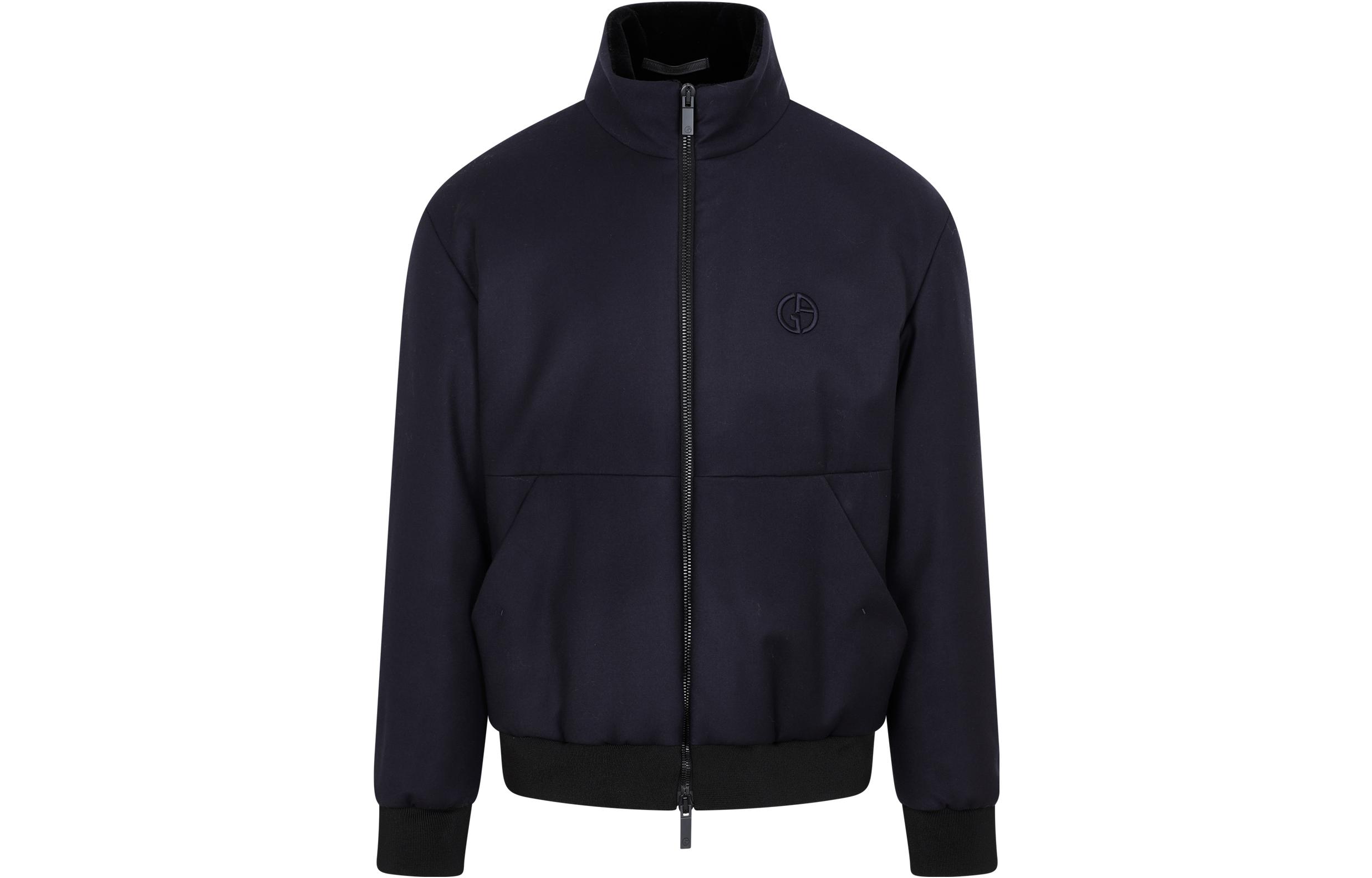 Giorgio Armani FW22 Solid Logo Embroidered Zip Jacket Navy Blue 2WGOB07-OT03I3-UBWF