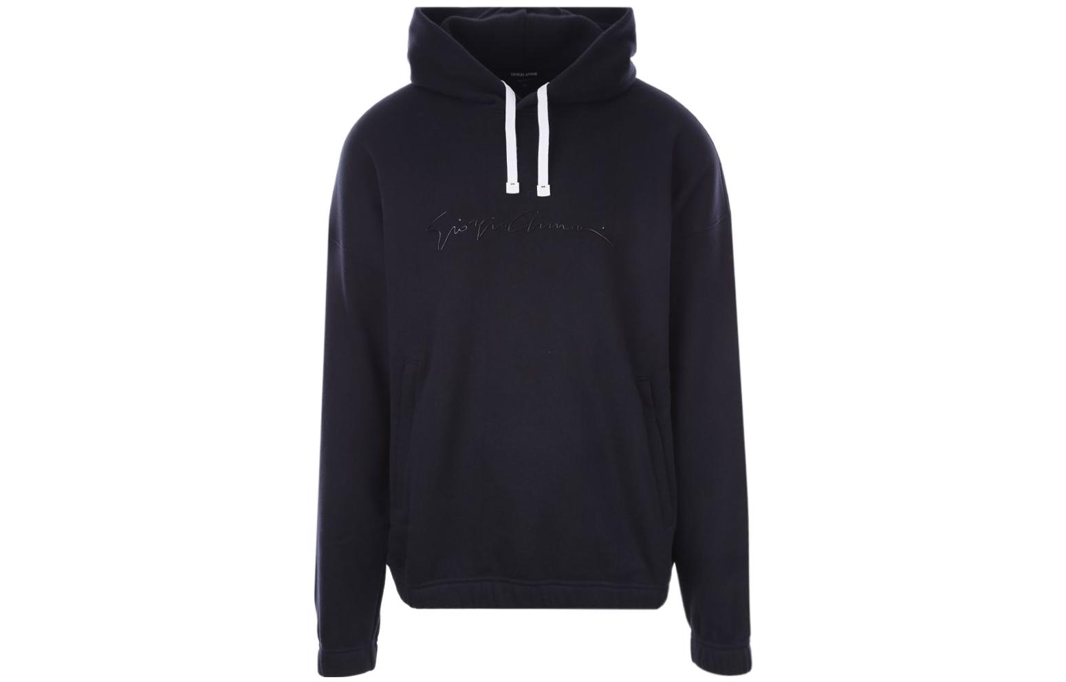 Giorgio Armani FW22 Solid Logo Pullover Hoodie Deep Blue 3LSM6G-SJL6Z-UBUV