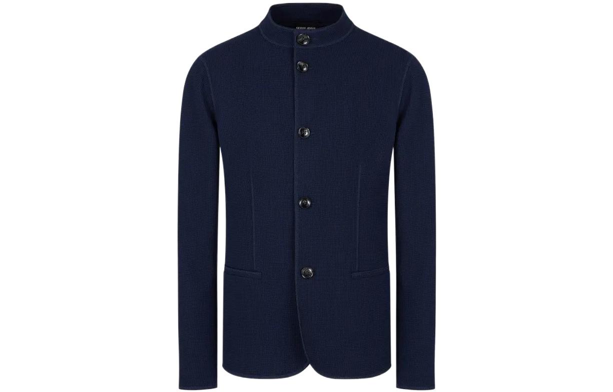Giorgio Armani FW22 Solid Navy Single-Breasted Knit Jacket 6LSG50-SJVKZ-UBKV