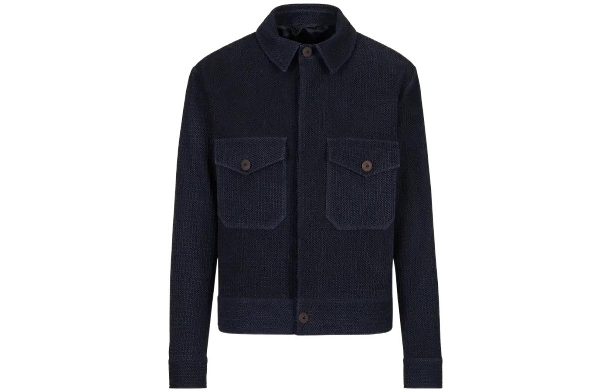Giorgio Armani FW22 Suede Shirt Collar Flap Pocket Jacket Men’s Navy Blue H3SR05CSP05-011