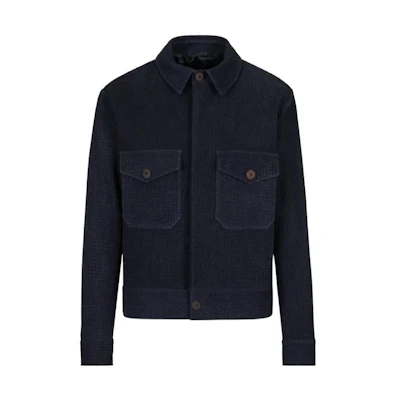 Giorgio Armani FW22 Suede Shirt Collar Flap Pocket Jacket Men’s Navy Blue H3SR05CSP05-011