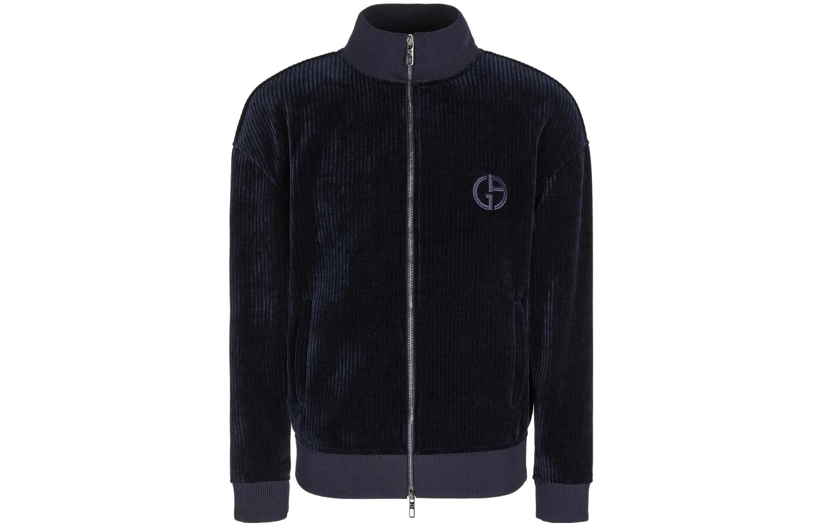 Giorgio Armani FW23 Solid Navy Blue Logo Embroidered Zip Jacket 6RSB53-SJFLZ-1UBWF