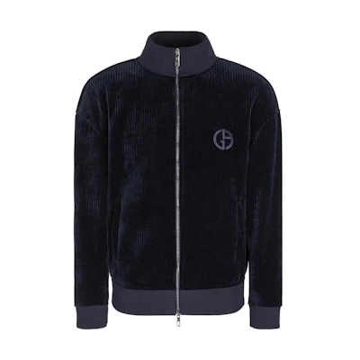 Giorgio Armani FW23 Solid Navy Blue Logo Embroidered Zip Jacket 6RSB53-SJFLZ-1UBWF