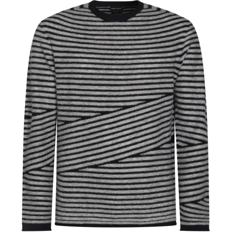 Giorgio Armani FW24 Color Block Striped Crewneck Sweatshirt Men’s Black GM000416-AF12388-FB064