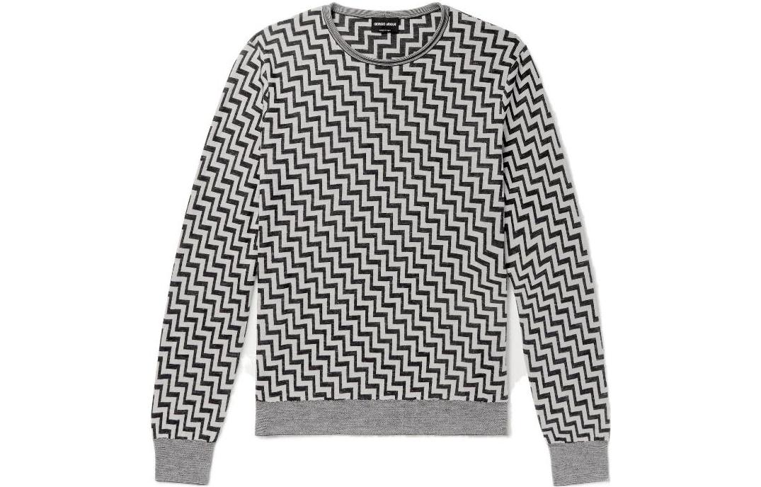 Giorgio Armani Geometric Pattern Crewneck Long Sleeve Sweater Unisex Black JVM1604571856282