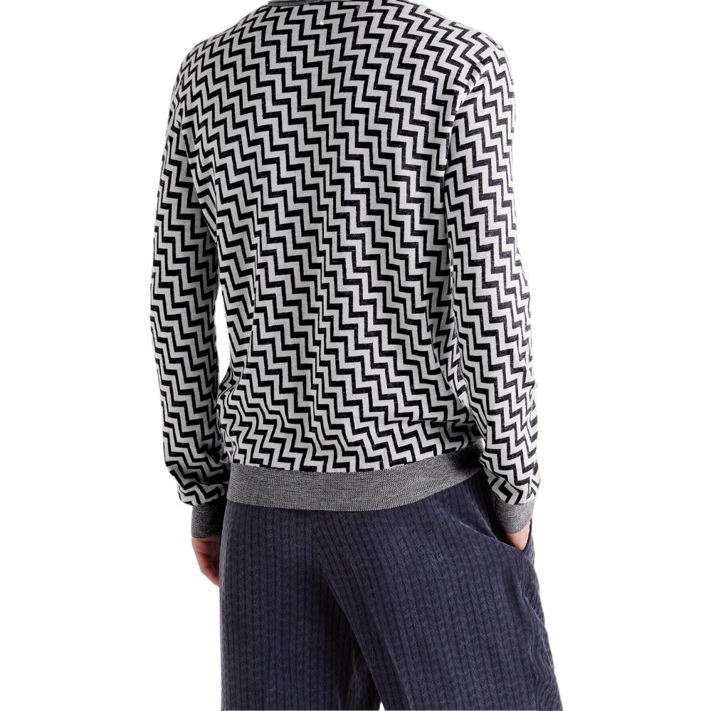 Giorgio Armani Geometric Pattern Crewneck Long Sleeve Sweater Unisex Black JVM1604571856282 圖 4