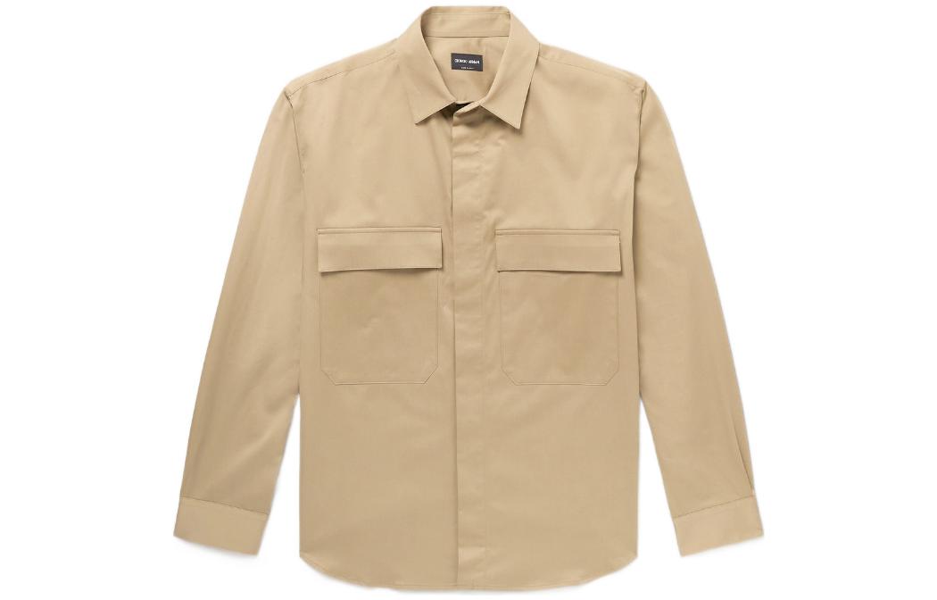 Giorgio Armani Khaki Blended Shirt Collar Single-Breasted Jacket JVM1628246012116