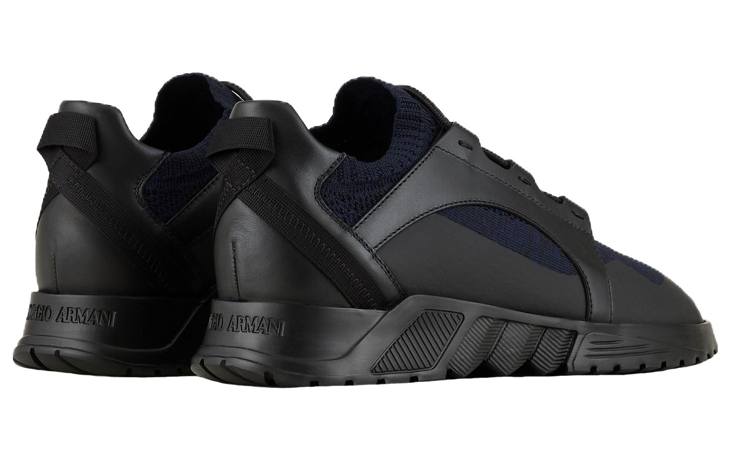 Shop GIORGIO ARMANI 皮革 潮流百搭 低帮 生活休閒鞋 男款 黑色