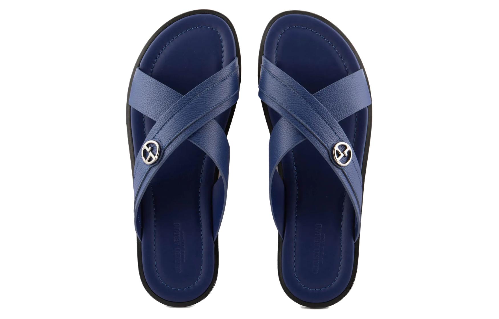 Shop Giorgio Armani Leather Slide 'Blue Black' X2P045XM8381B228