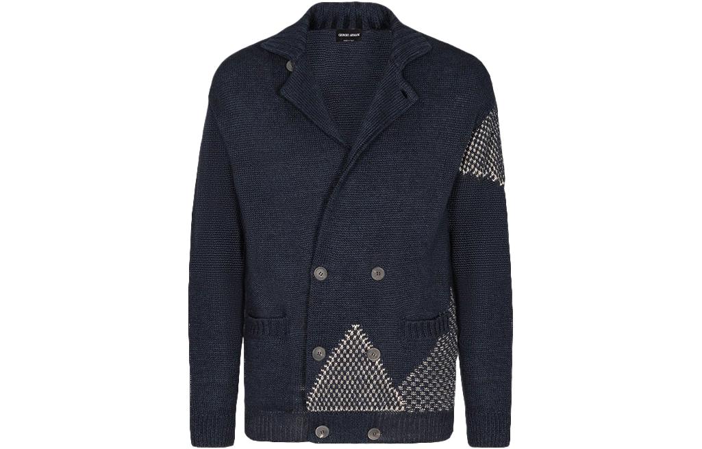 Giorgio Armani Linen Blend Jacquard Casual Jacket - Navy Blue 3LSG08SM19Z1FBWF