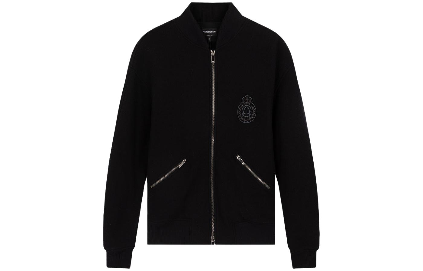 Giorgio Armani Logo Badge Print Zip-Up Jacket Black Long Sleeve 6GSB51-SJNEZ-UBUV