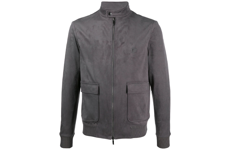 Giorgio Armani Logo Embroidered Zip-Up Jacket Gray Long Sleeve 6HSB50-SJGBZ-U8S4