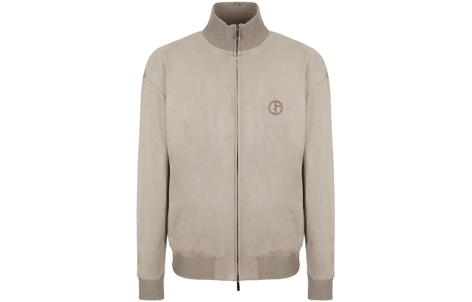 Giorgio Armani Logo Embroidered Zip Jacket in Dove Gray 6LSB52-SJGBZ-1U6Y0