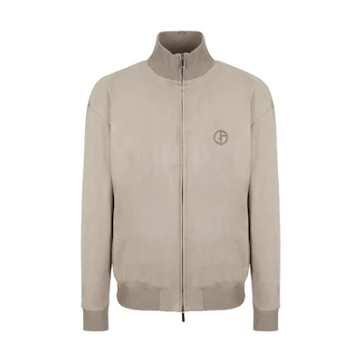 Giorgio Armani Logo Embroidered Zip Jacket in Dove Gray 6LSB52-SJGBZ-1U6Y0