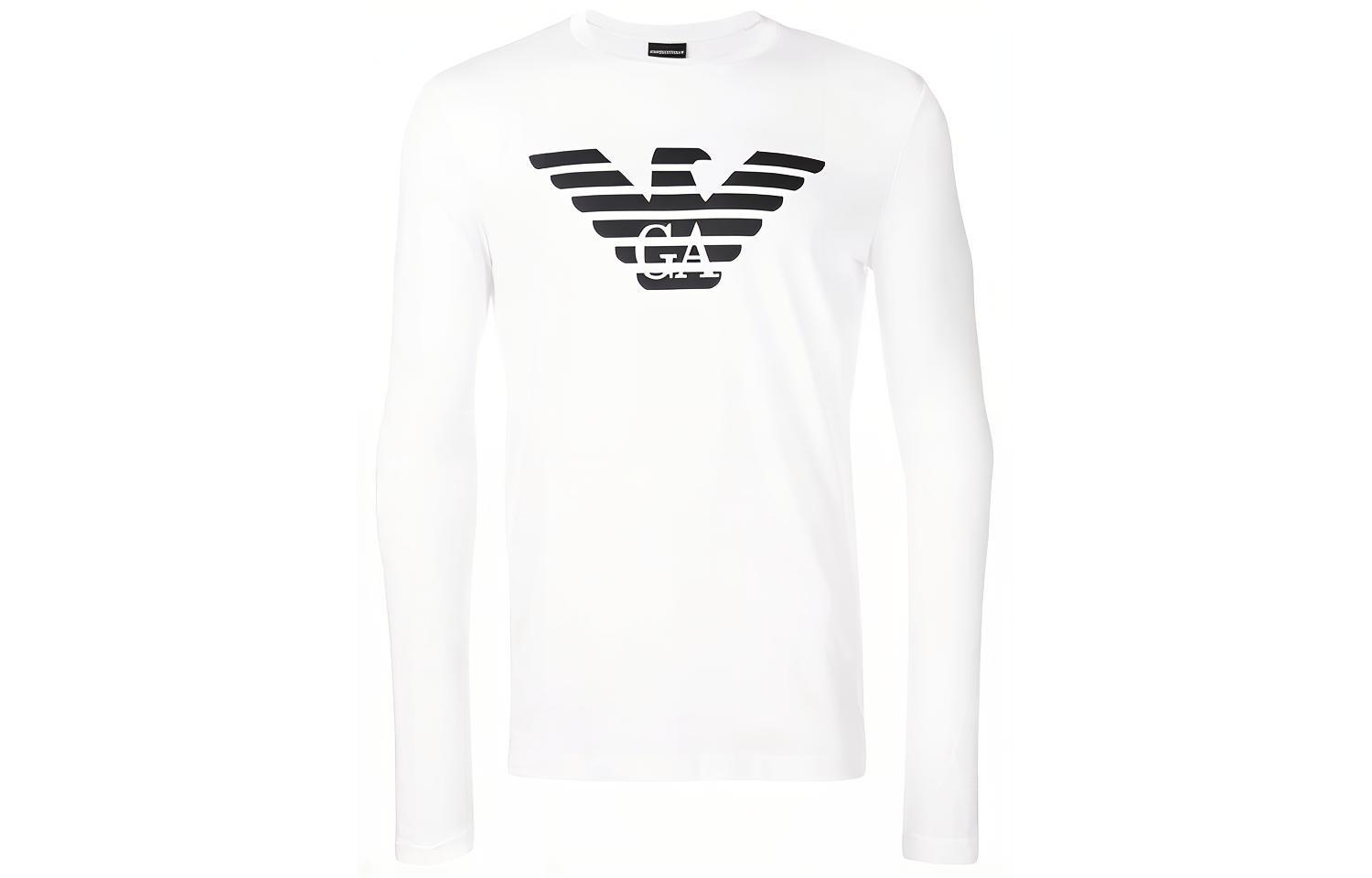 GIORGIO ARMANI Logo Print Crew Neck White T-Shirt for Men 8N1T64-JNQZ-0100