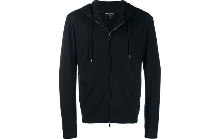 Giorgio Armani Navy Blue Cashmere Drawstring Hooded Zip-Up Pullover 3GSB53SJKEZUBSG