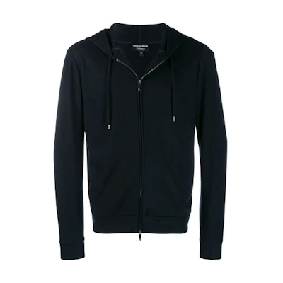 Giorgio Armani Navy Blue Cashmere Drawstring Hooded Zip-Up Pullover 3GSB53SJKEZUBSG