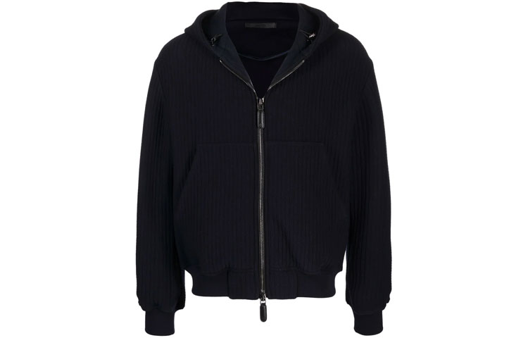 Giorgio Armani Ribbed Zip Hoodie Jacket Men’s Black 1WGOB05YJ002K-UBWF