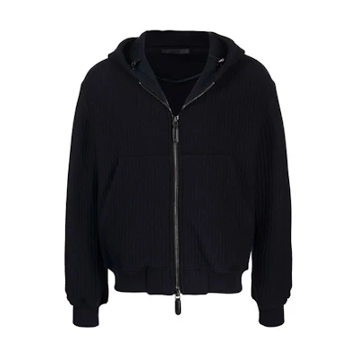 Giorgio Armani Ribbed Zip Hoodie Jacket Men’s Black 1WGOB05YJ002K-UBWF