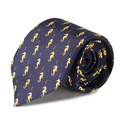 Giorgio Armani Seahorse Print Navy Blue Casual Tie. 3602874R81300135
