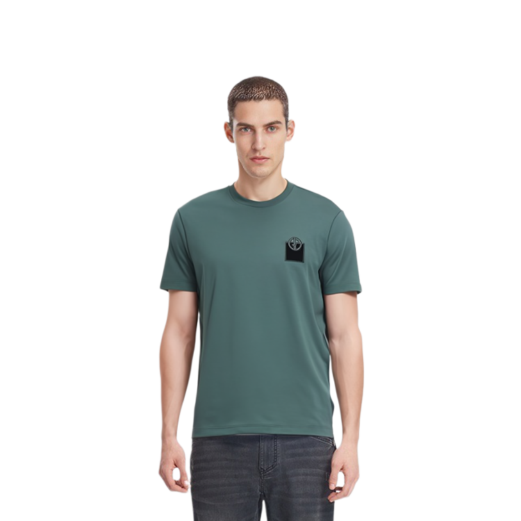 Purchase 조르지오 아르마니 남성용 다크 그린 솔리드 크루넥 티셔츠 6KSM74-SJKLZ-U7TZ