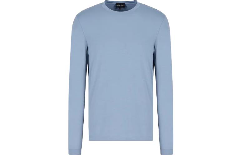 Giorgio Armani Solid Color Crewneck Long-Sleeve Sweatshirt Sky Blue 3GST51S-JP4Z1-U9UL