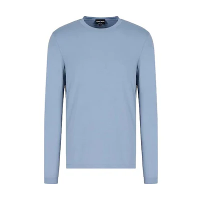 Giorgio Armani Solid Color Crewneck Long-Sleeve Sweatshirt Sky Blue 3GST51S-JP4Z1-U9UL