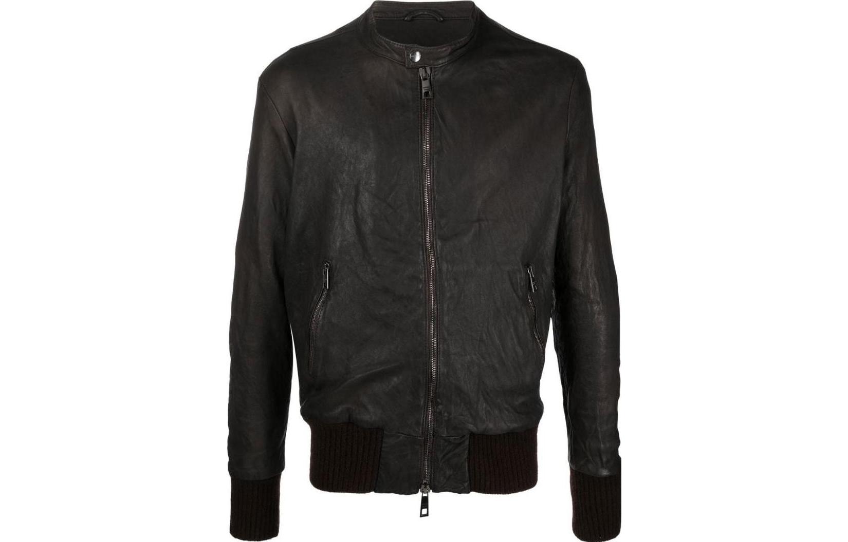 Giorgio Armani Solid Color Zip-Up Long Sleeve Jacket - Dark Brown GU23F10084VBRUSH