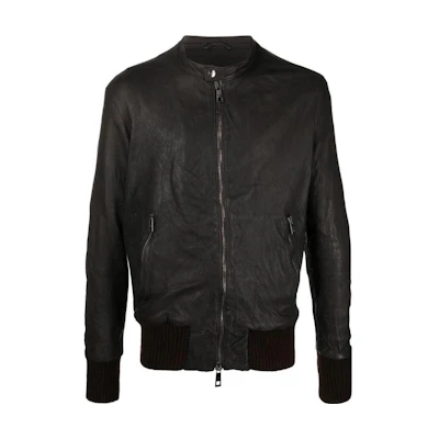 Giorgio Armani Solid Color Zip-Up Long Sleeve Jacket - Dark Brown GU23F10084VBRUSH