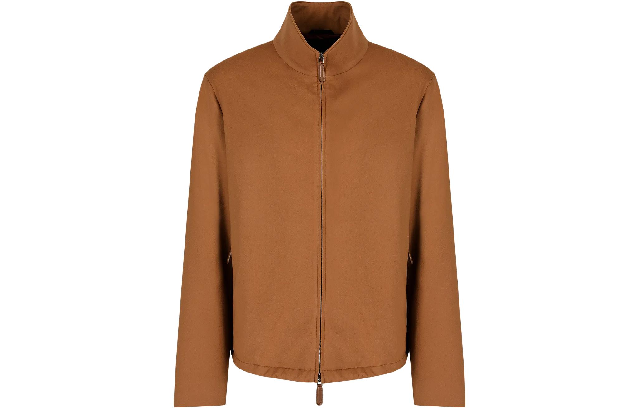 Giorgio Armani Solid Color Zip-Up Stand Collar Jacket - Brown 3WGOB0AM-T04FA-1U6EC