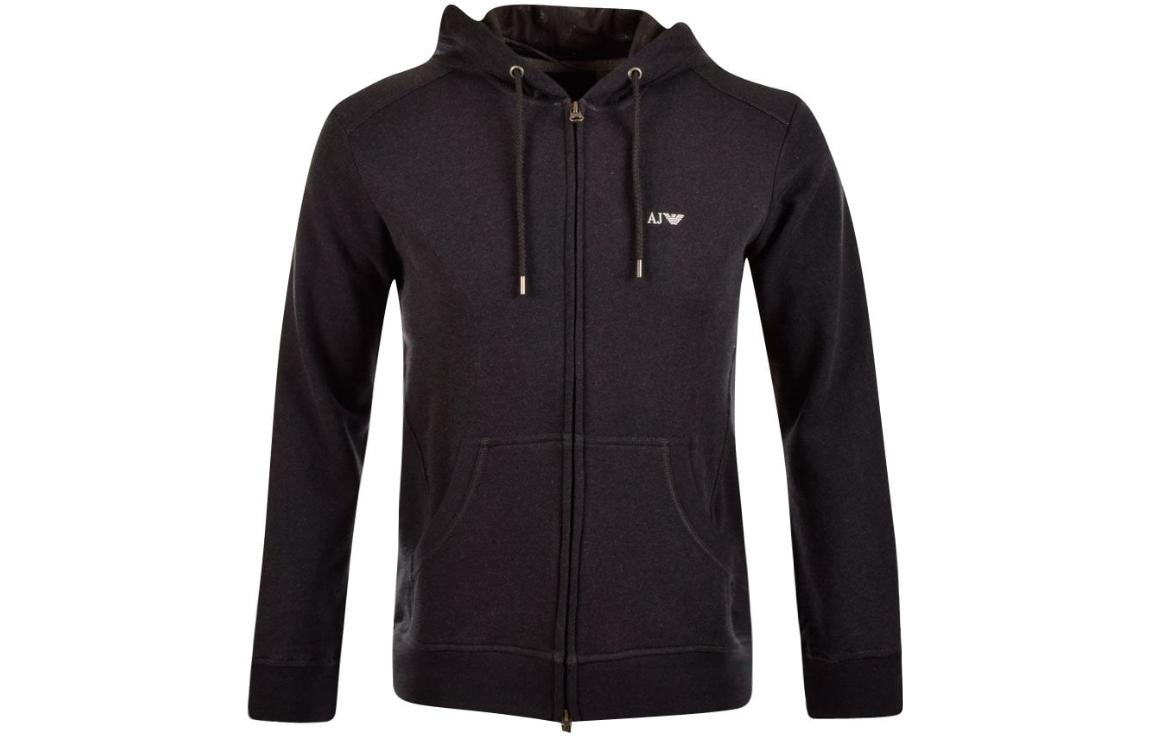Giorgio Armani Solid Color Zip-Up Tie Hoodie Black 06M34RNX2