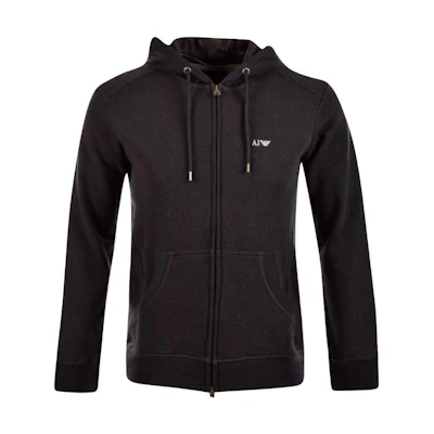Giorgio Armani Solid Color Zip-Up Tie Hoodie Black 06M34RNX2