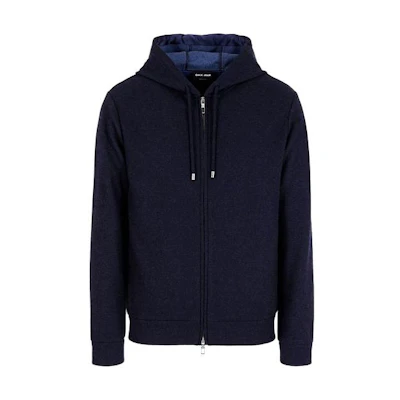 Giorgio Armani Solid Color Zip Hoodie Jacket - Dark Blue 6RSB80-SJAIZ-1UBSG
