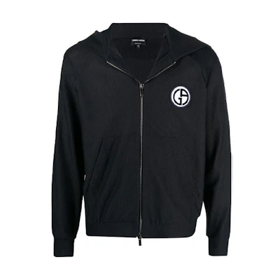 Giorgio Armani SS21 Appliqué Logo Mesh Zip Hoodie Jacket Black 3KSB72SJFJZ-UBWZ