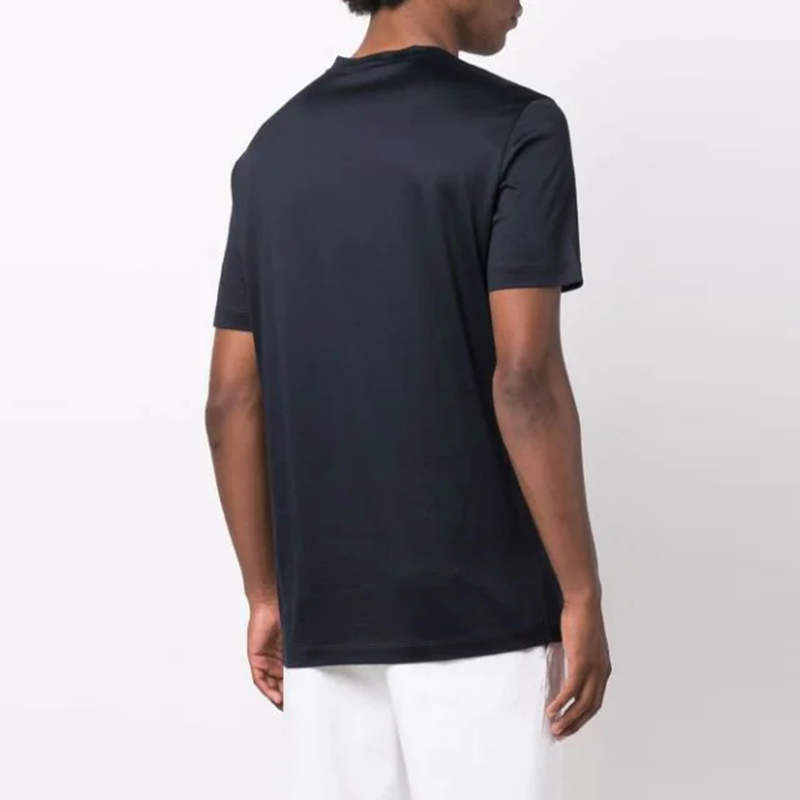 Shop GIORGIO ARMANI SS22 半透視純色圓領上衣 夜藍色 3KSM77-SJZHZ-UBWF