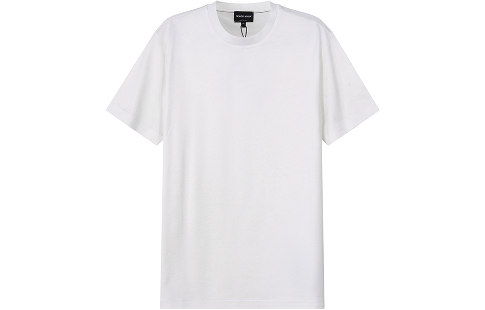 GIORGIO ARMANI SS22  White Sheer Solid Color Round Neck Short Sleeve T-Shirt 3KSM77-SJZHZ-U13Q