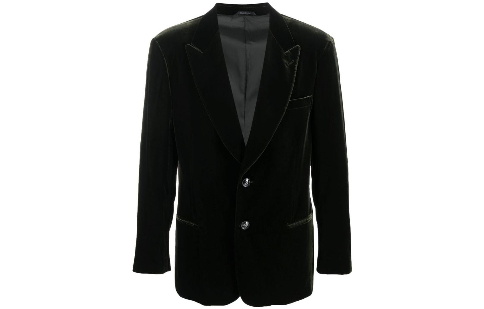 Giorgio Armani SS22 Black Velvet Single-Breasted Long Sleeve Jacket 0SGGG0E-VT0025-U799