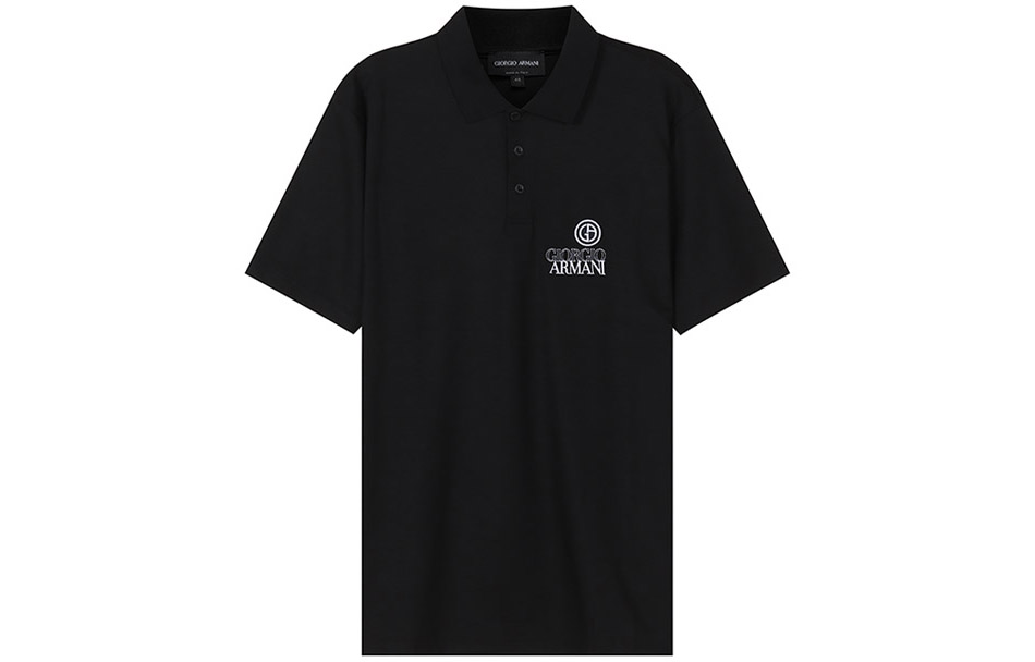 GIORGIO ARMANI SS22 Embroidered Logo Polo Shirt  Black Short Sleeve. 3LSF72-SJKLZ-UC99