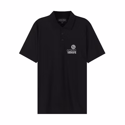 GIORGIO ARMANI SS22 Embroidered Logo Polo Shirt Black Short Sleeve. 3LSF72-SJKLZ-UC99