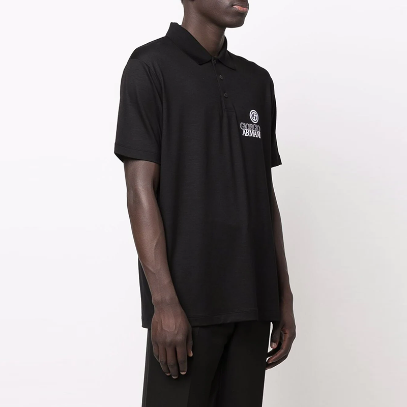 Details for GIORGIO ARMANI SS22 Kaos Polo Logo Bordir Hitam Lengan Pendek. 3LSF72-SJKLZ-UC99
