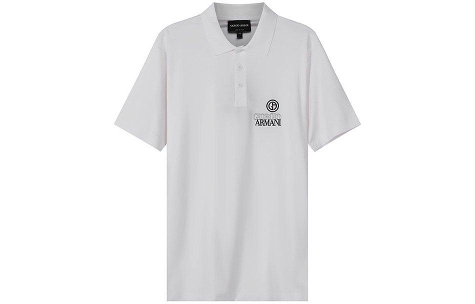 Order GIORGIO ARMANI SS22 Kemeja Polo Putih Lelaki dengan Logo Sulaman 3LSF72-SJKLZ-U090