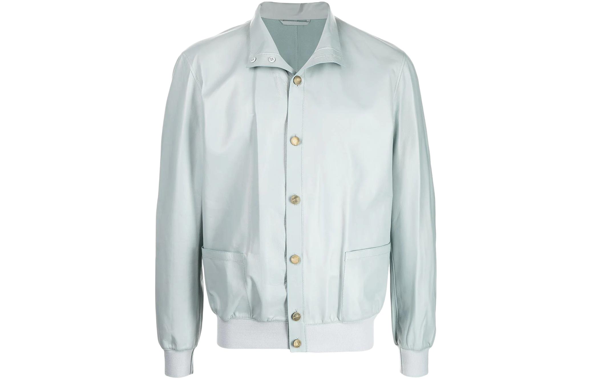 Giorgio Armani SS22 Light Blue Solid Button-Up Aviator Jacket ISR04PISP04704