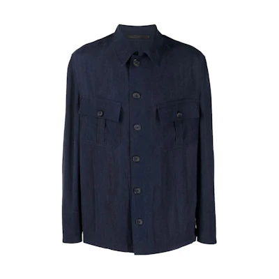 Giorgio Armani SS22 Single-Breasted Shirt Jacket Men’s Blue 2SGGG0R-ZT00AB-UBWF