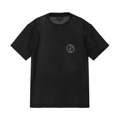 Giorgio Armani SS23 Black Mesh Short Sleeve T-Shirt with Logo Embroidery 3RSM90-SJFJZ-UC99